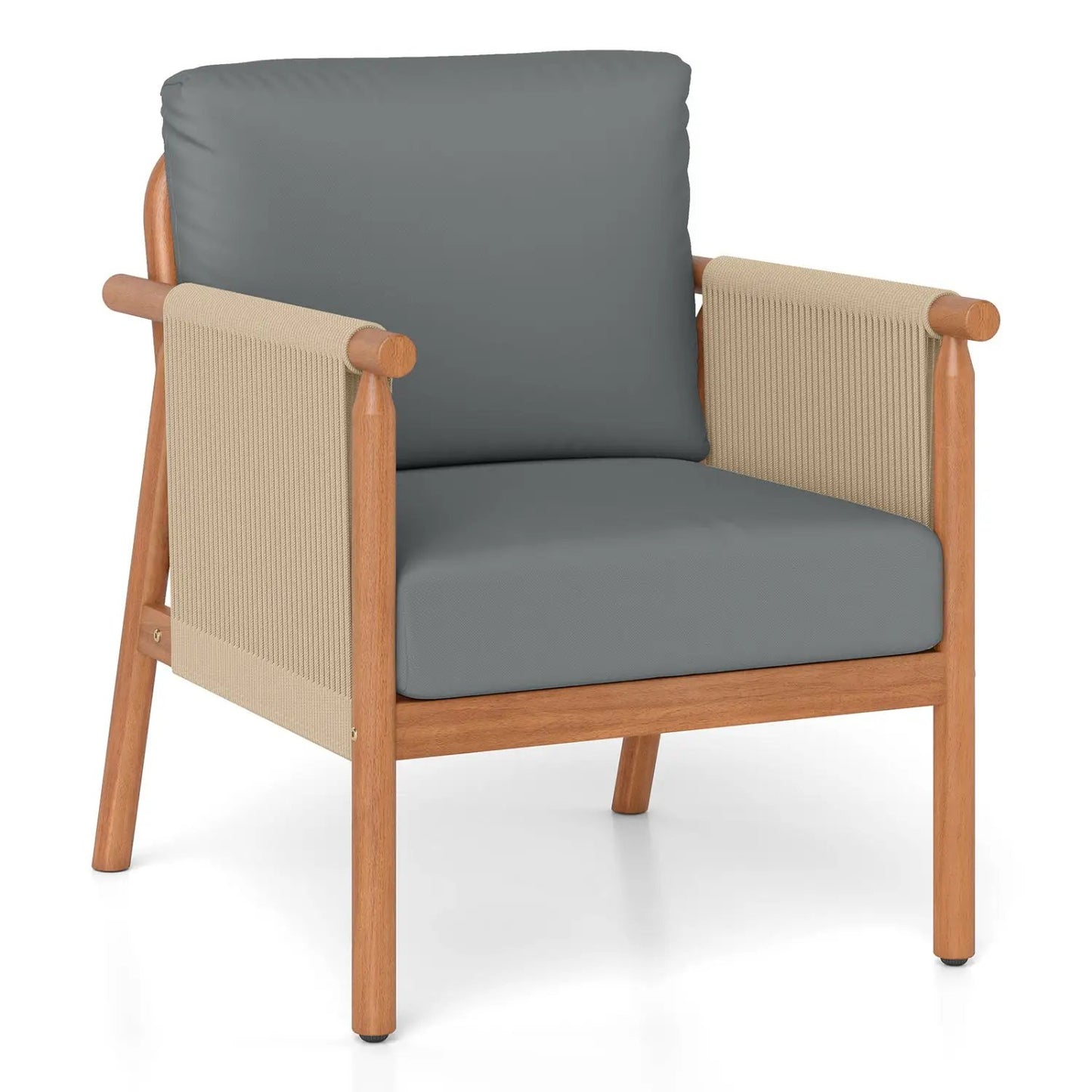 Patio Acacia Wood Chair With Woven Rope Armrests