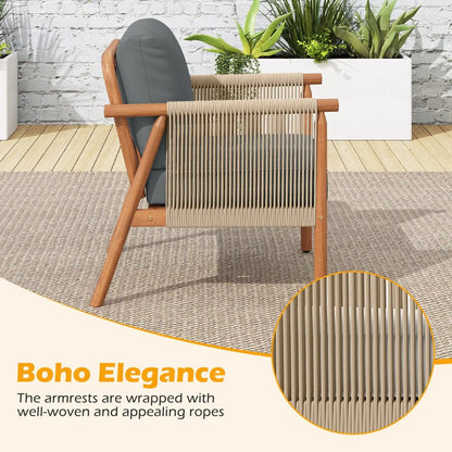 Patio Acacia Wood Chair With Woven Rope Armrests