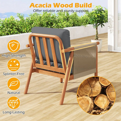 Patio Acacia Wood Chair With Woven Rope Armrests