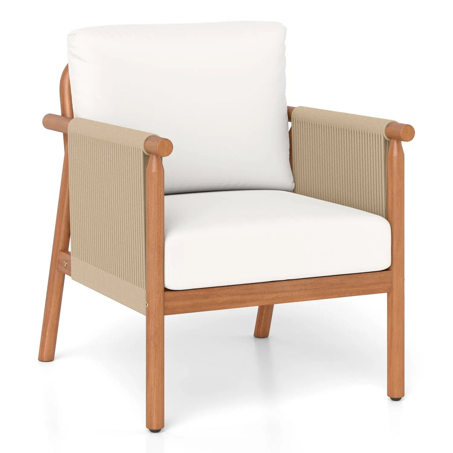 Patio Acacia Wood Chair With Woven Rope Armrests