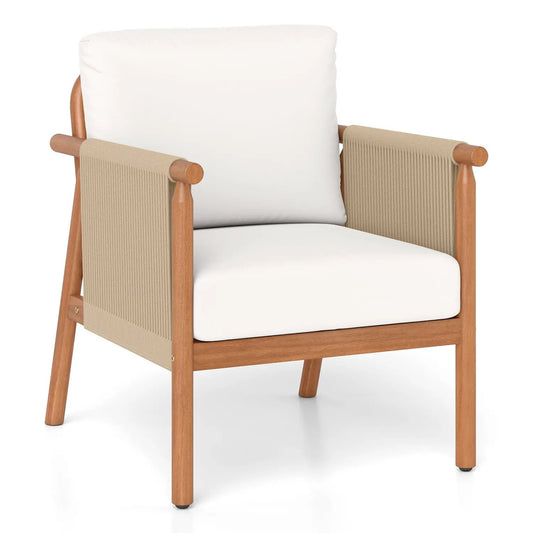 Patio Acacia Wood Chair With Woven Rope Armrests