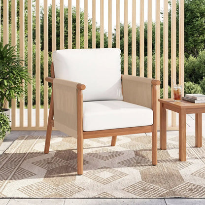 Patio Acacia Wood Chair With Woven Rope Armrests