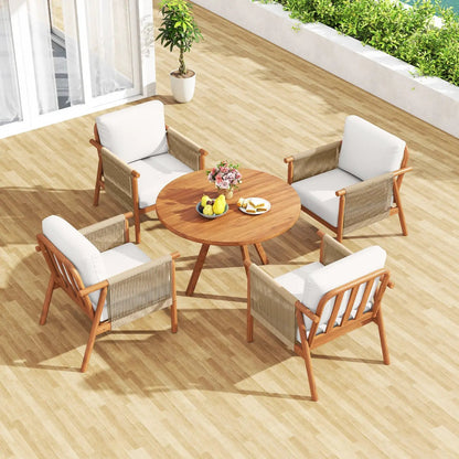 Patio Acacia Wood Chair With Woven Rope Armrests