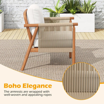 Patio Acacia Wood Chair With Woven Rope Armrests