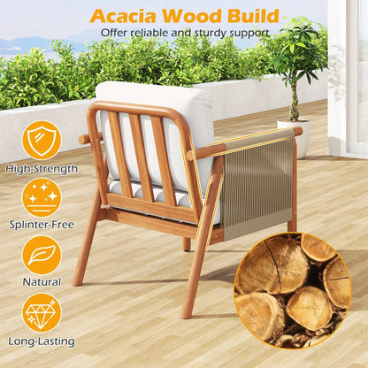 Patio Acacia Wood Chair With Woven Rope Armrests