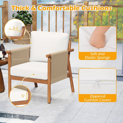 Patio Acacia Wood Chair With Woven Rope Armrests