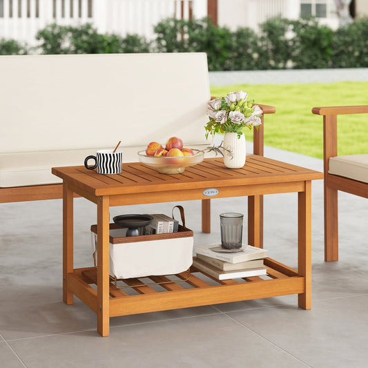 Patio Acacia Wood Coffee Table 2-Tier Rectangular Center Table - Tampa Home & Garden Store