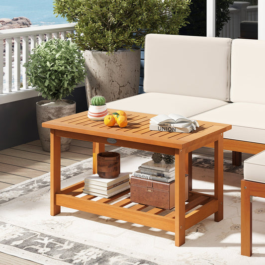 Patio Acacia Wood Coffee Table 2-Tier Rectangular Center Table - Tampa Home & Garden Store