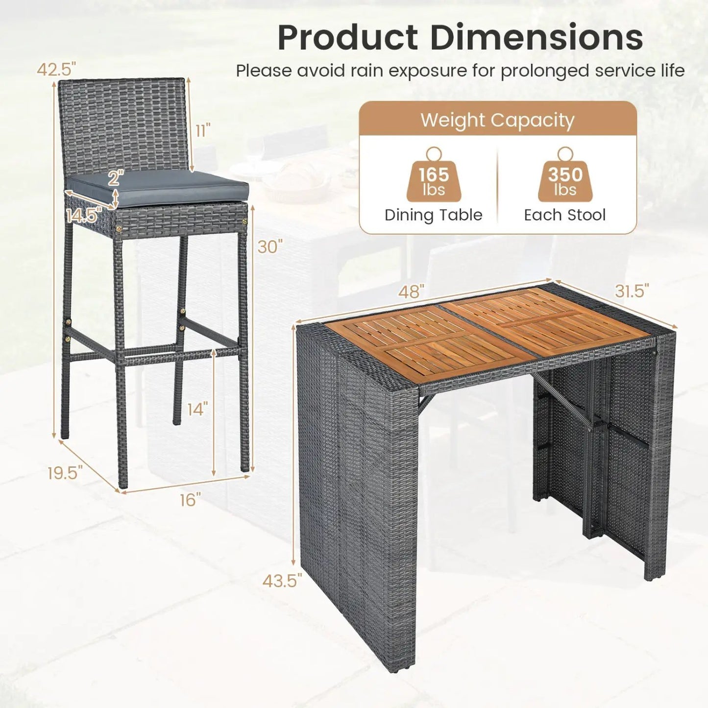 Patio Acacia Wood Dining Set for Home with Frame