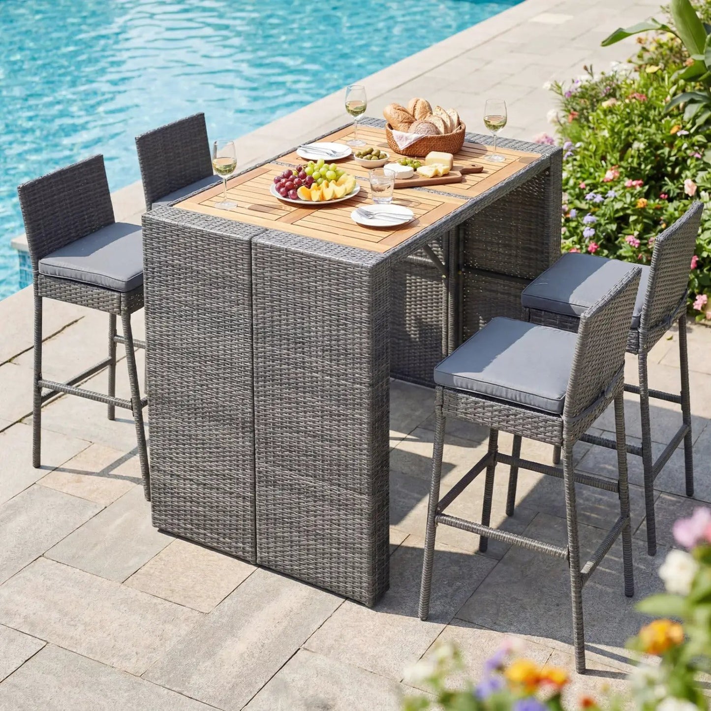 Patio Acacia Wood Dining Set for Home with Frame