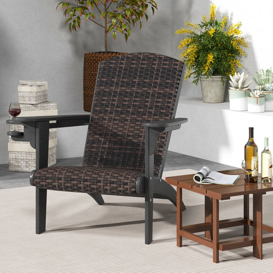 Patio Adirondack Chair with Rattan Padded Seat and Hidden Cupholder - Tampa Home & Garden Store