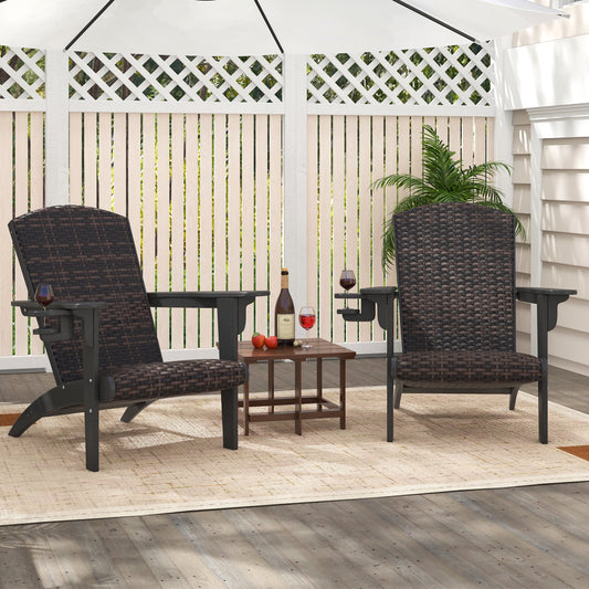 Patio Adirondack Chair with Rattan Padded Seat and Hidden Cupholder - Tampa Home & Garden Store