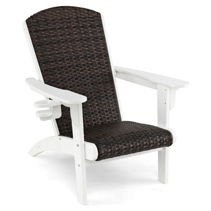Patio Adirondack Chair with Rattan Padded Seat and Hidden Cupholder