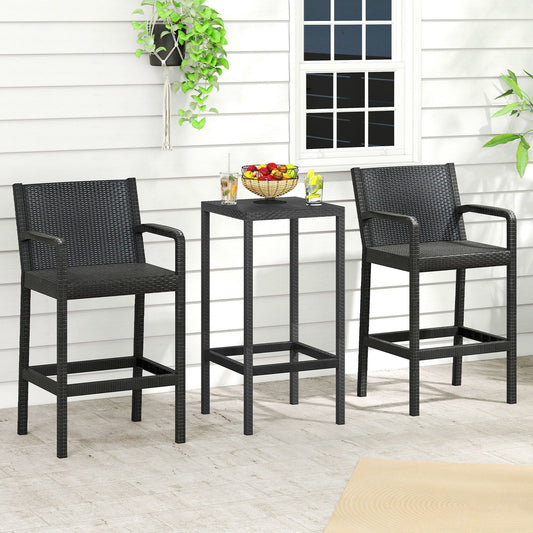 3 Pieces Patio Bar Set with 2 Stools and 1 Bar Table-Black - Tampa Home & Garden Store