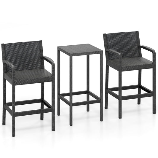 3 Pieces Patio Bar Set with 2 Stools and 1 Bar Table-Black - Tampa Home & Garden Store
