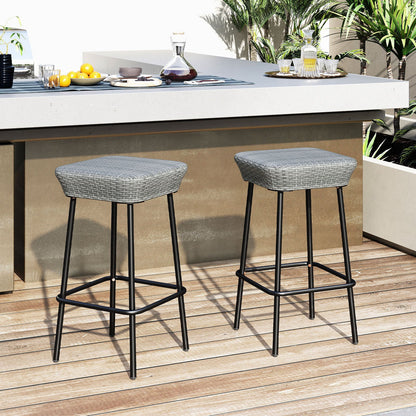 Juego de 2 taburetes de bar para patio de 29.5 pulgadas con asiento de ratán y reposapiés