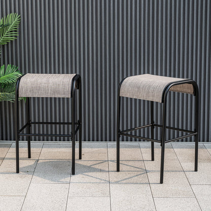 Juego de 2/4 taburetes de bar de metal para patio con asiento de tela curvado - Juego de 2