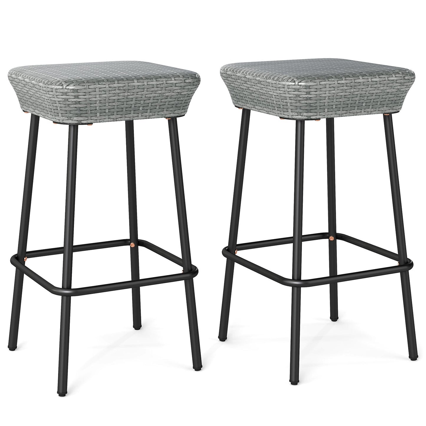 Juego de 2 taburetes de bar para patio de 29.5 pulgadas con asiento de ratán y reposapiés