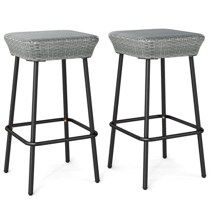 Juego de 2 taburetes de bar para patio de 29.5 pulgadas con asiento de ratán y reposapiés