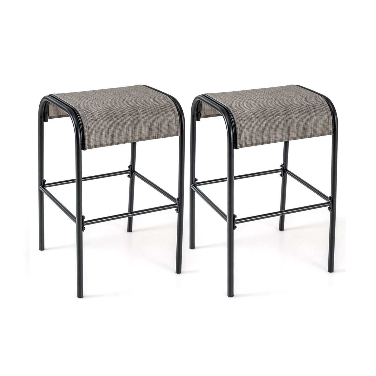 Juego de 2/4 taburetes de bar de metal para patio con asiento de tela curvado - Juego de 2