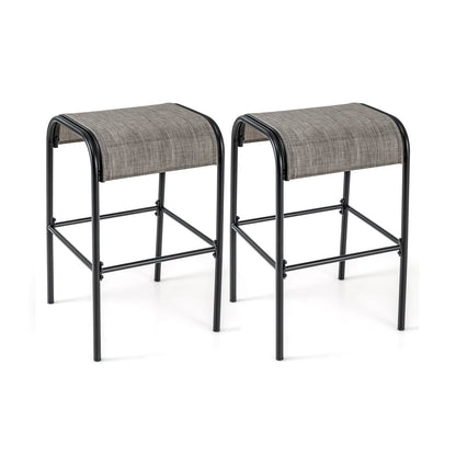 Juego de 2/4 taburetes de bar de metal para patio con asiento de tela curvado - Juego de 2