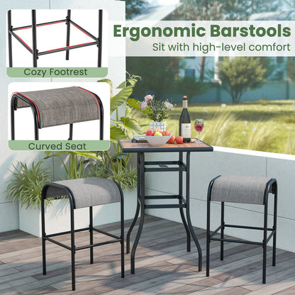 Juego de 2/4 taburetes de bar de metal para patio con asiento de tela curvado - Juego de 2