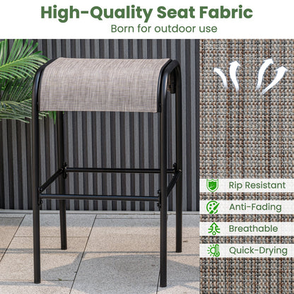 Juego de 2/4 taburetes de bar de metal para patio con asiento de tela curvado - Juego de 2