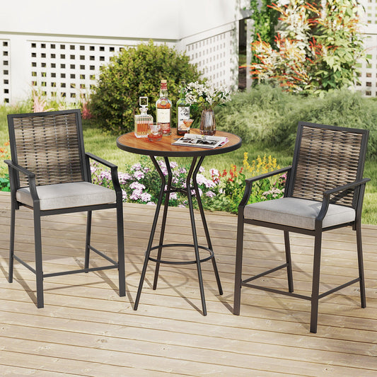 Patio Bar Stools Set of 2 Counter Height Rattan Bar Chairs with Armrest-Grey - Tampa Home & Garden Store