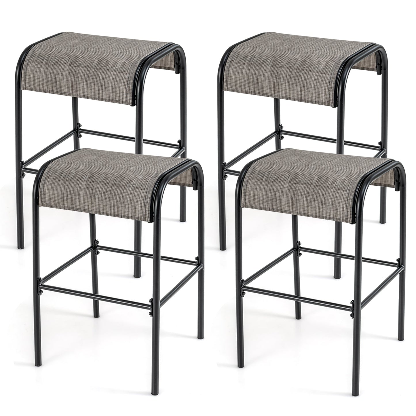 Juego de 2/4 taburetes de bar de metal para patio con asiento de tela curvado - Juego de 2
