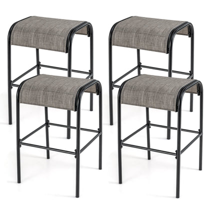 Juego de 2/4 taburetes de bar de metal para patio con asiento de tela curvado - Juego de 2