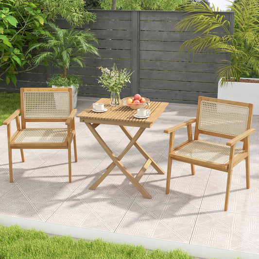 27.5 Inch Indonesia Teak Patio Bistro Table with Slatted Tabletop and Sturdy Wood Frame - Tampa Home & Garden Store