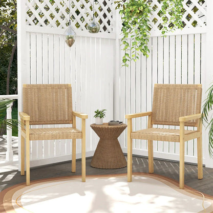 Wood Dining Chairs Set of 2 With Woven Rope Seat