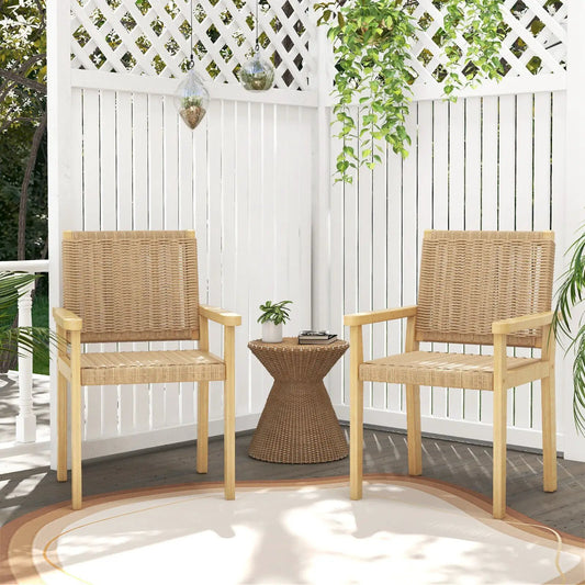Wood dining chair set of 2 DirectDeals with woven rope seat in natural finish for outdoor patio on Tampa Home & Garden Store