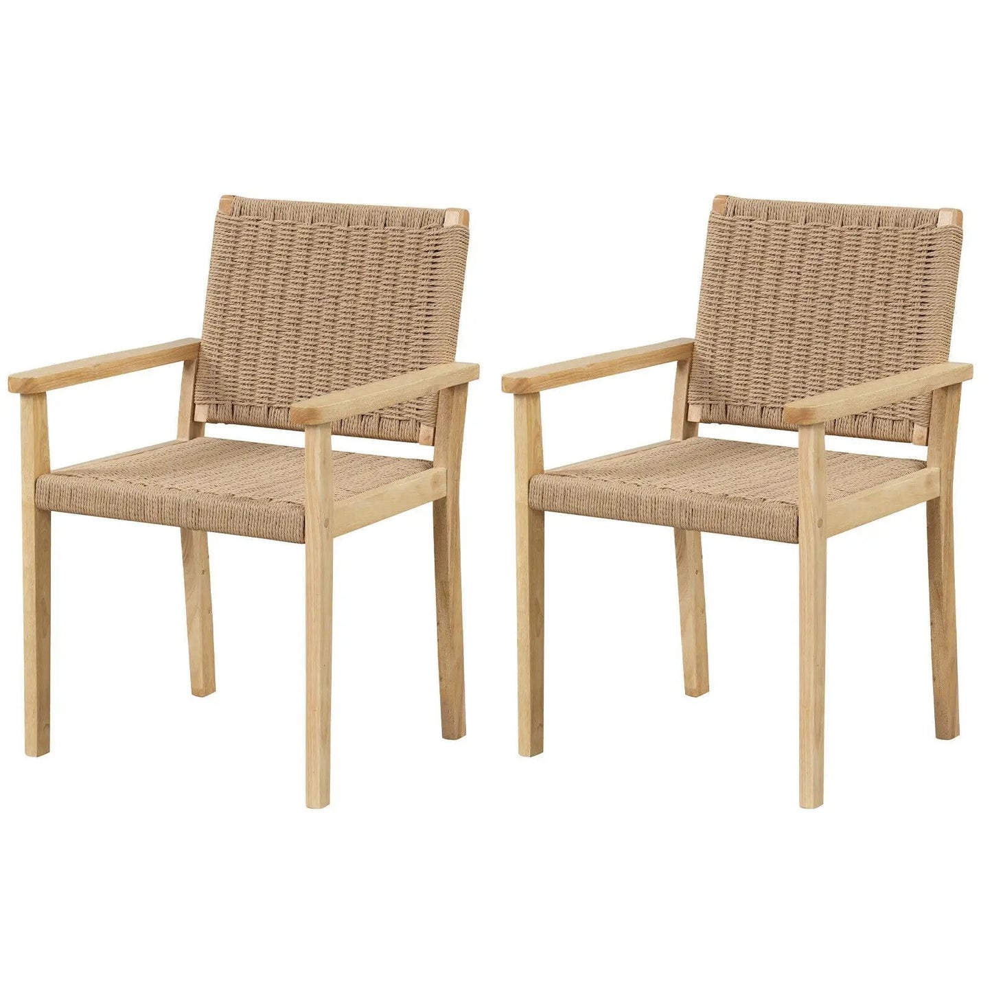 Wood Dining Chairs Set of 2 With Woven Rope Seat