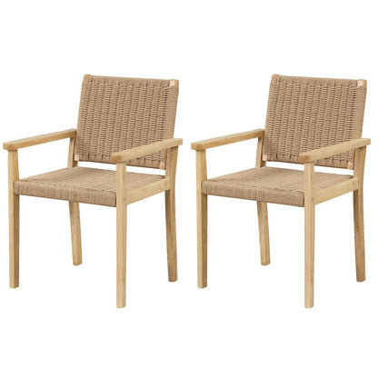 Wood Dining Chairs Set of 2 With Woven Rope Seat