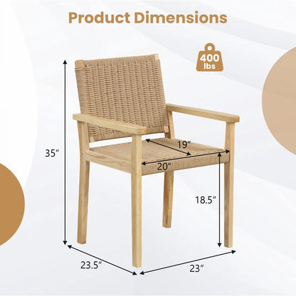 Wood Dining Chairs Set of 2 With Woven Rope Seat