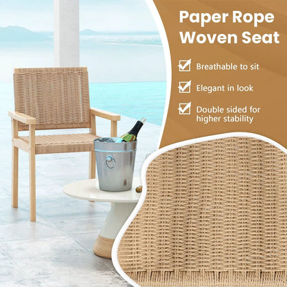 Wood Dining Chairs Set of 2 With Woven Rope Seat