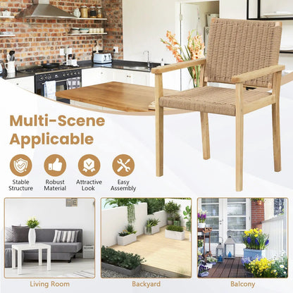 Wood Dining Chairs Set of 2 With Woven Rope Seat