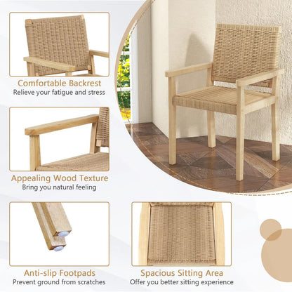 Wood Dining Chairs Set of 2 With Woven Rope Seat