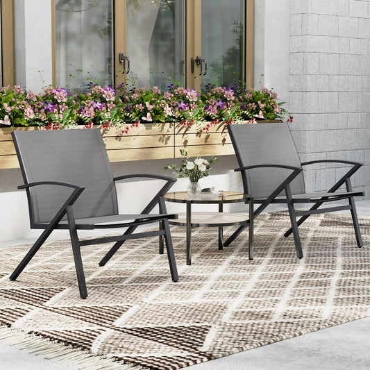 Patio Chairs Set of 2 Lawn Chairs with Heavy Duty Metal Frame-Grey - Tampa Home & Garden Store