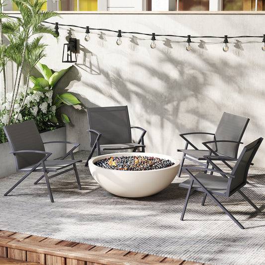 Patio Chairs Set of 2 Lawn Chairs with Heavy Duty Metal Frame-Grey - Tampa Home & Garden Store