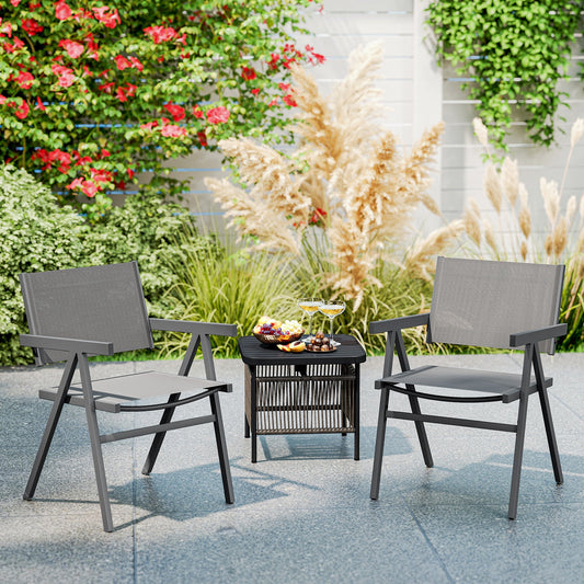 Patio Chairs Set of 2 Outdoor Dining Chair with Breathable Fabric Seat - Tampa Home & Garden Store