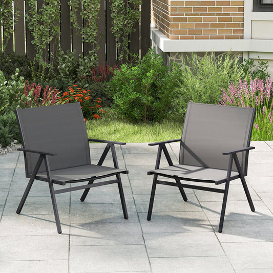 Patio Chairs Set of 2 with Breathable Mesh Fabric and Metal Frame-Gray - Tampa Home & Garden Store