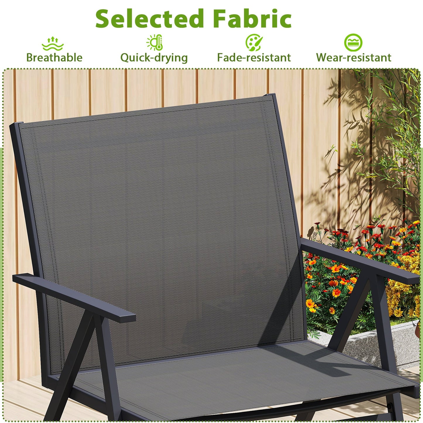 Patio Chairs Set of 2 with Breathable Mesh Fabric and Metal Frame-Gray