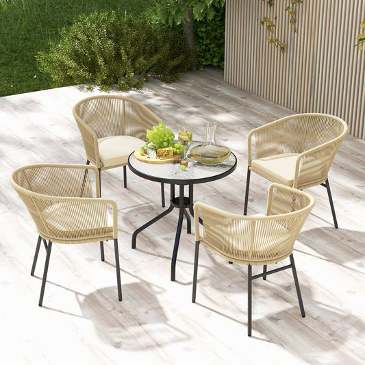 Patio Chairs Set of 4 with Curved Backrest and Seat Cushion for Patio - Tampa Home & Garden Store