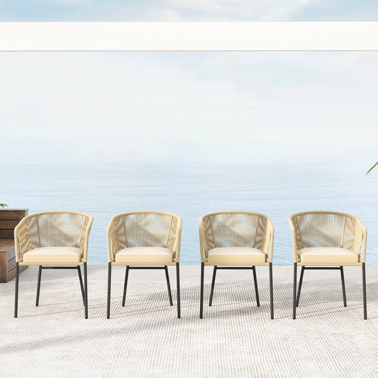 Patio Chairs Set of 4 with Curved Backrest and Seat Cushion for Patio - Tampa Home & Garden Store