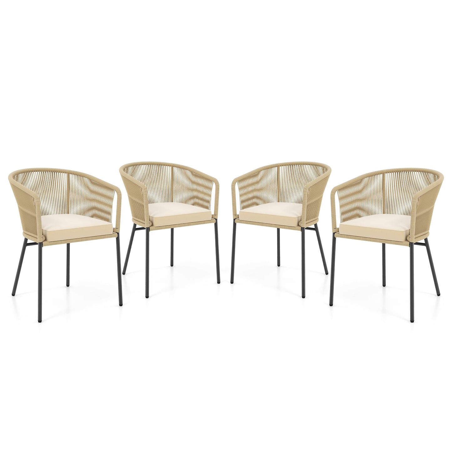 Juego de 4 sillas de patio con respaldo curvado y cojín de asiento para patio
