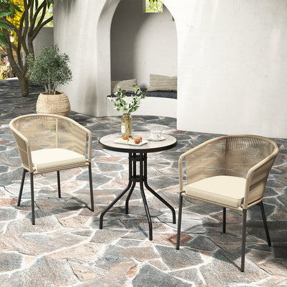 Juego de 4 sillas de patio con respaldo curvado y cojín de asiento para patio
