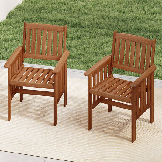 Patio Chairs Set of 2 Outdoor Solid Wood Chairs with Slatted Seat and Inclined Backrest - Tampa Home & Garden Store