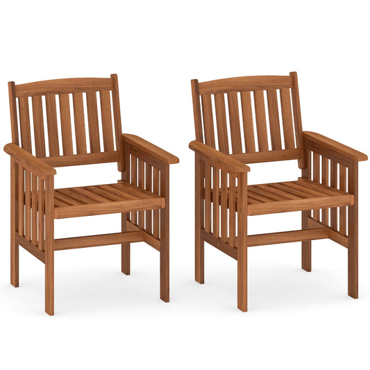 Patio Chairs Set of 2 Outdoor Solid Wood Chairs with Slatted Seat and Inclined Backrest - Tampa Home & Garden Store